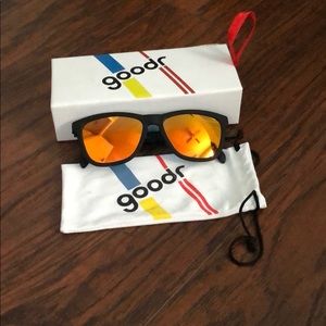 Goodr whiskey shots with Satan running glasses